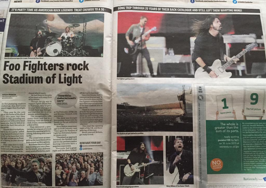 LovinSunderland's tweet photo. Fabulous 🎸🎸🎸🎸🎸 #FooFighters #KaiserChiefs #FoosAtSoL #SOL #Sunderland 🎸🎸🎸🎸🎸 http://t.co/G47nAmnmFN