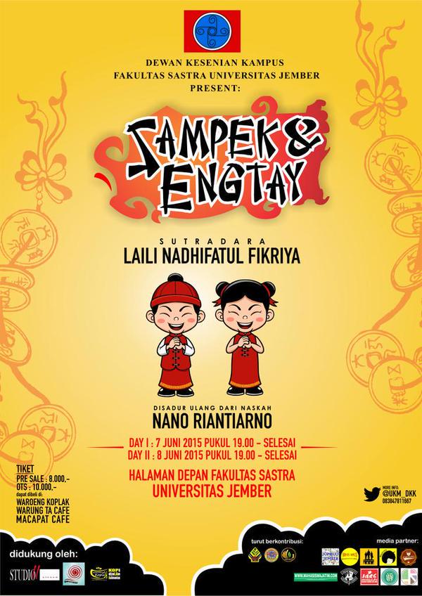 mahasiswajember's tweet photo. Teater SAMPEK dan ENGTAY @UKM_DKK - presale Rp.8rb di @MacapatCafe @Waroeng_Koplak - OTS 10rb @AxmadBaxtiar http://t.co/SuFmSoqU8h