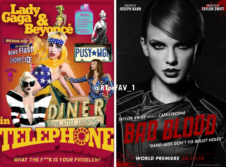 RTorFAV_1's tweet photo. REQUESTED 
RT for Telephone music video by Lady Gaga &amp; Beyoncé
FAV for Bad Blood music video by Taylor Swift http://t.co/60McNYBRgW