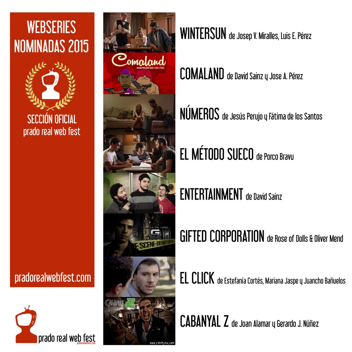 Olé! <a href="/EntertainmntFFF/">Entertainment</a> y <a href="/comaland/">Comaland</a> nominadas a Mejor Webserie en @pradorealwfest ! Y encima rodeado de amigos :)