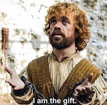 Daenerys's tweet photo. When you arrive at a party without a gift: http://t.co/qlQeHz3NjD