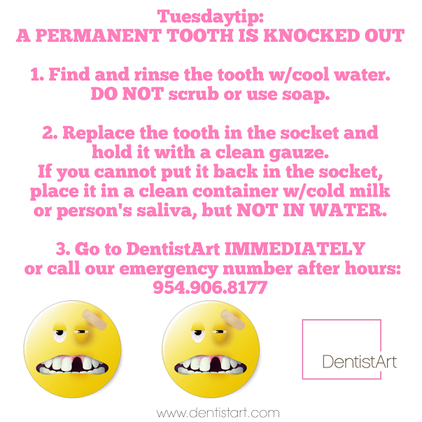 Dentist_Art's tweet photo. #tuesdaytips #savingyourteeth when they are knocked out. A #toothemergency, call 954.906.8177 http://t.co/ObMLOUapBZ http://t.co/7gV39GNAWG