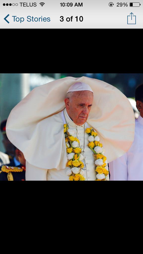 mmmstringbean's tweet photo. You know why I like the CBC... Bc they currently have a photo gallery dedicated to "the Pope caught in the wind" http://t.co/qG23eBiWaZ