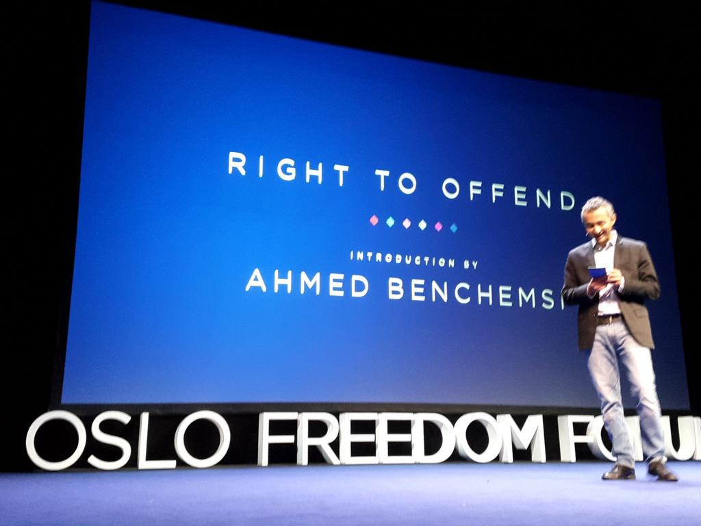 SaraLabib's tweet photo. Excited for session on "Right to offend" with intro by my friend and editor of @freearabs @AhmedBenchemsi at #OsloFF http://t.co/LQBPG9QooN