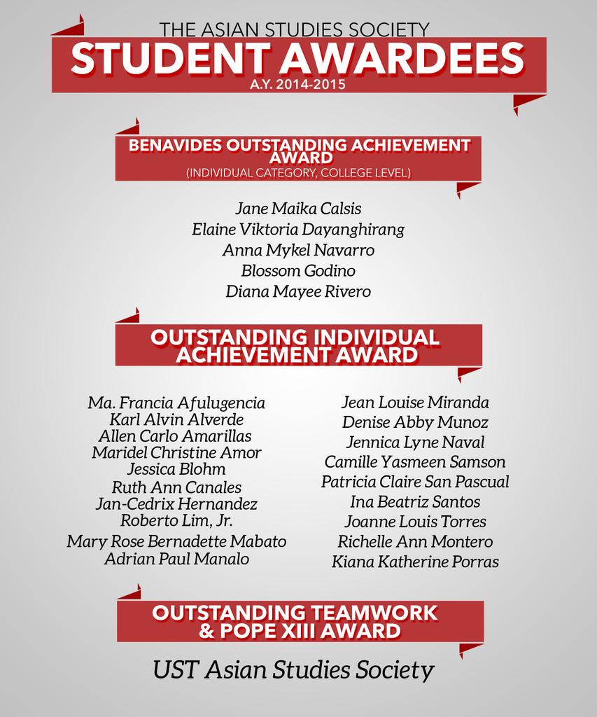 assoc_ust's tweet photo. Congratulations to all the achievers for A.Y 2014-2015. Keep climbing the ladder of success, Asians!

#excelAS http://t.co/08DNZvg4Uo