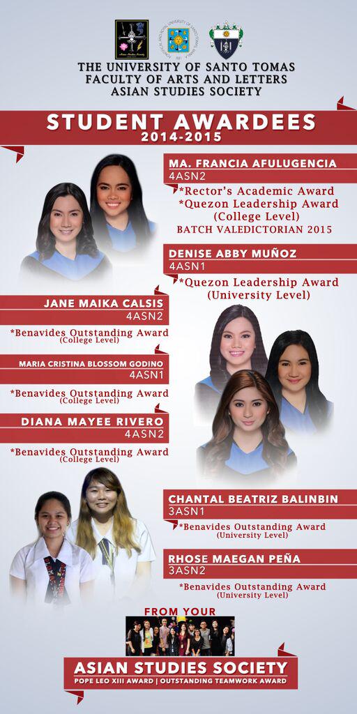 assoc_ust's tweet photo. Congratulations to all the achievers for A.Y 2014-2015. Keep climbing the ladder of success, Asians!

#excelAS http://t.co/08DNZvg4Uo