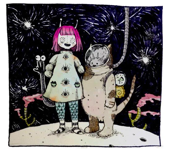 カラーとモノトーンでスモック星人と海苔巻き星人です。 