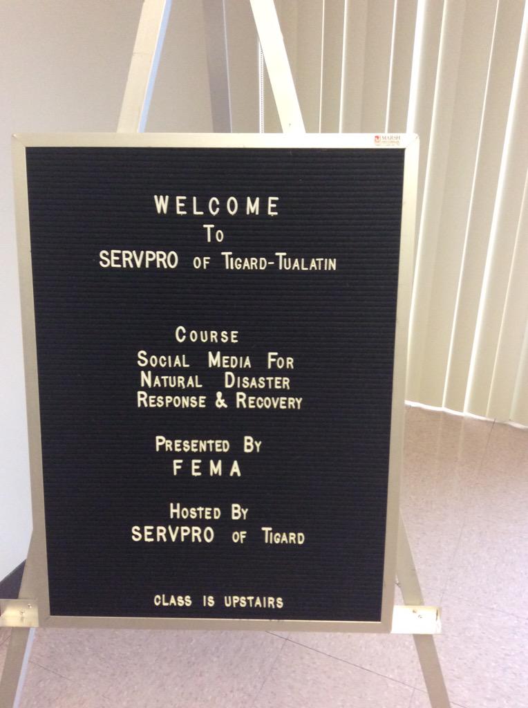 ServproTigard's tweet photo. Excited to see what @fema and @FEMARegion10 have to share with us today. #SERVPRO #BeServproReady #servprotigard http://t.co/dXkCwWRDd1