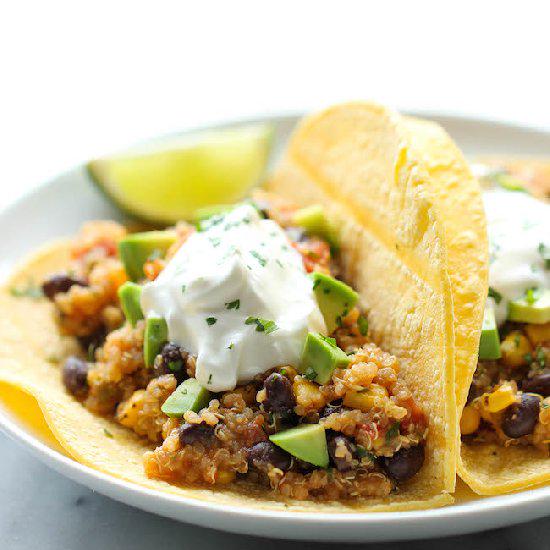 Daily Taco Special: Quinoa Black Bean Tacos with vegetarian chili.