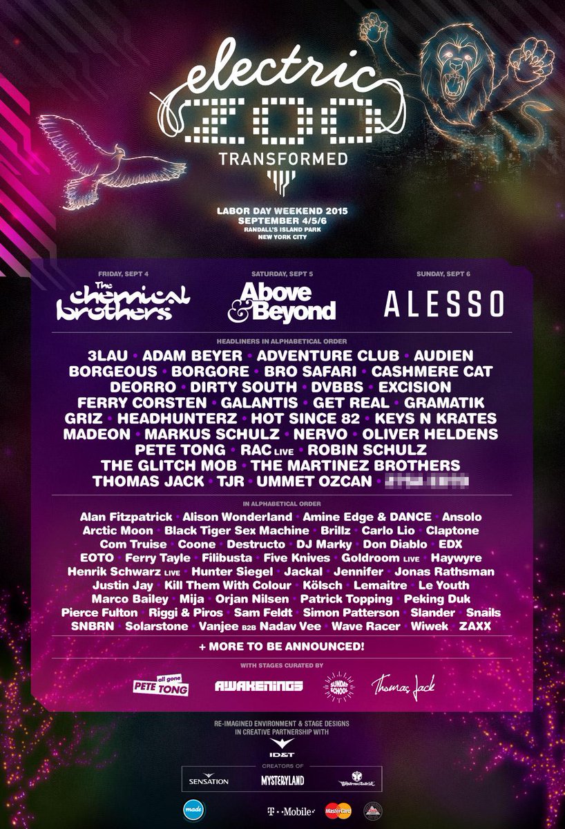ElectricZooNY's tweet photo. Electric Zoo: Transformed Line-up is here. There will be more artists added! http://t.co/007NZ5JPlj #ezoo http://t.co/AaIgZl46Fw