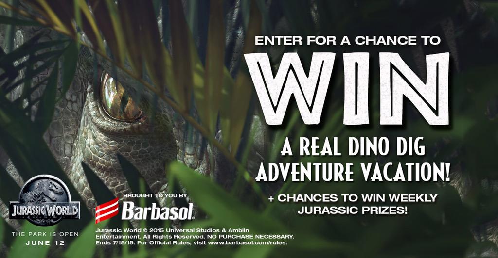 BarbasolShave's tweet photo. Enter for a chance to win weekly #JurassicWorld prizes &amp; a DINO DIG adventure vacation! http://t.co/vKW7jrwjif http://t.co/LBZqkipYnS