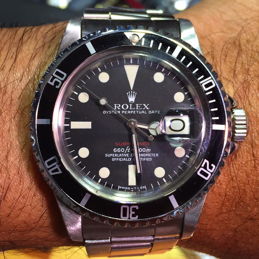 watchmax's tweet photo. Cool vintage #SingleRed #Rolex #Submariner circa '79 seen at shop near CocoWalk in Coconut Grove, FL #womw #WatchMax http://t.co/MoD6iL08wg