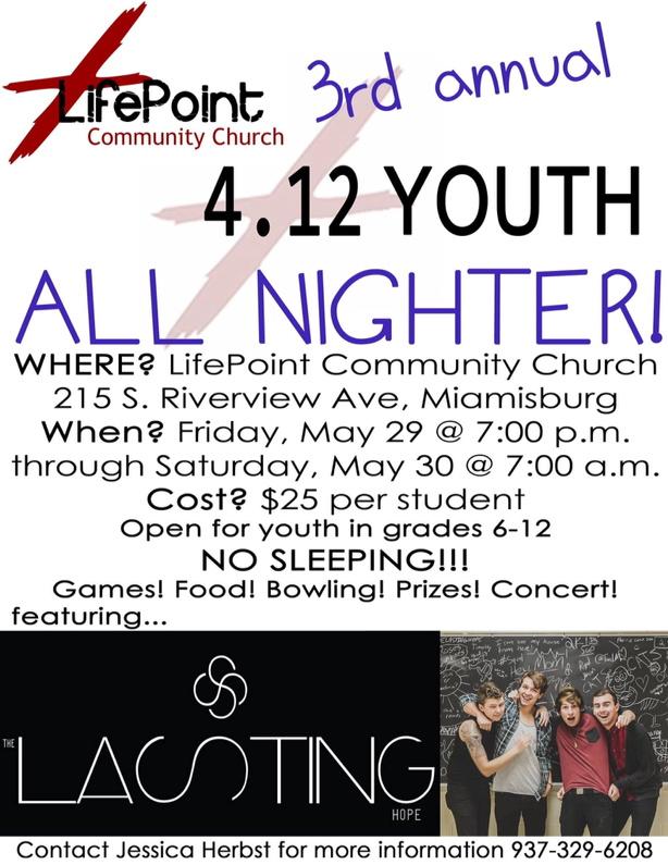TheLastingHope's tweet photo. This Friday we're coming to you, Miamisburg, OH!  Will we see YOU there? #AllNighter #LifePointCommunity #4.12Youth http://t.co/xHiExXKgHT