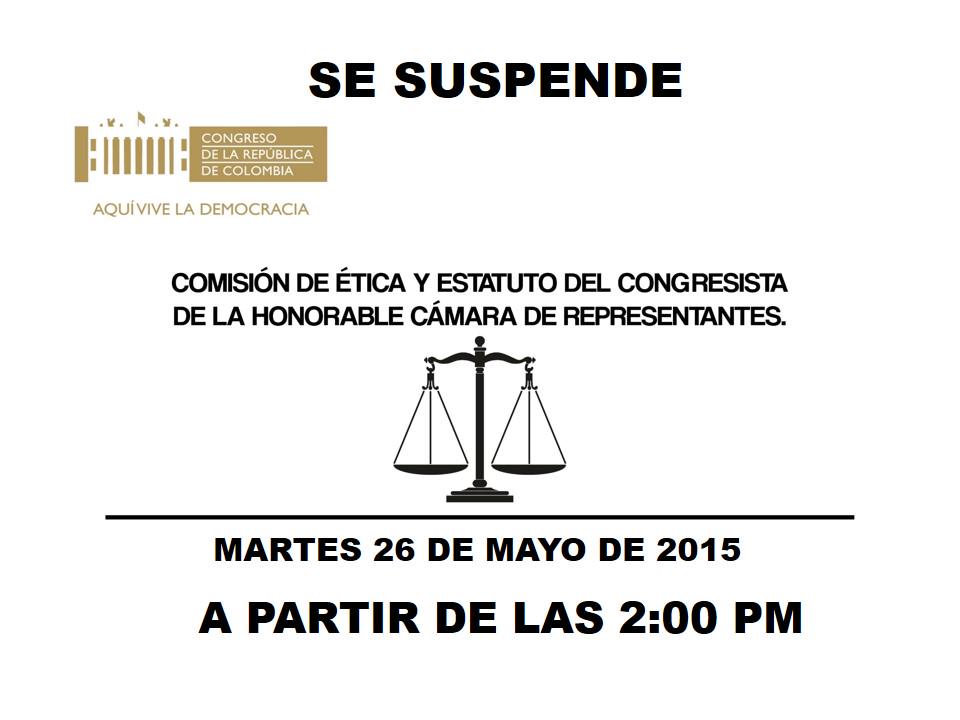ComisionEticaC's tweet photo. Es suspendida para hoy a partir de las 2:00 pm Comisión de Ética y Estaturo del Congresista. http://t.co/wer9nvSTgP