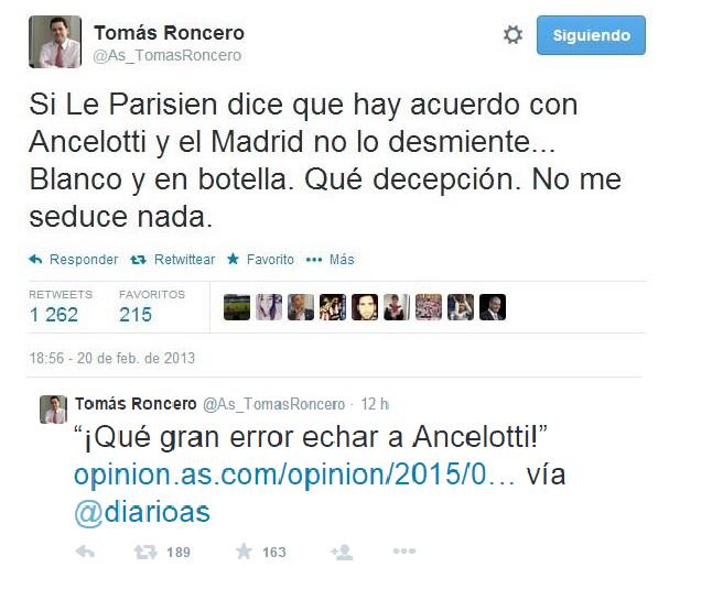 Pablemossss's tweet photo. Parece que @As_TomasRoncero ha cambiado de opinión, poco más y mete a @MrAncelotti en 2013. #ChiringuitoBenitez http://t.co/kZ64hkfEJ6