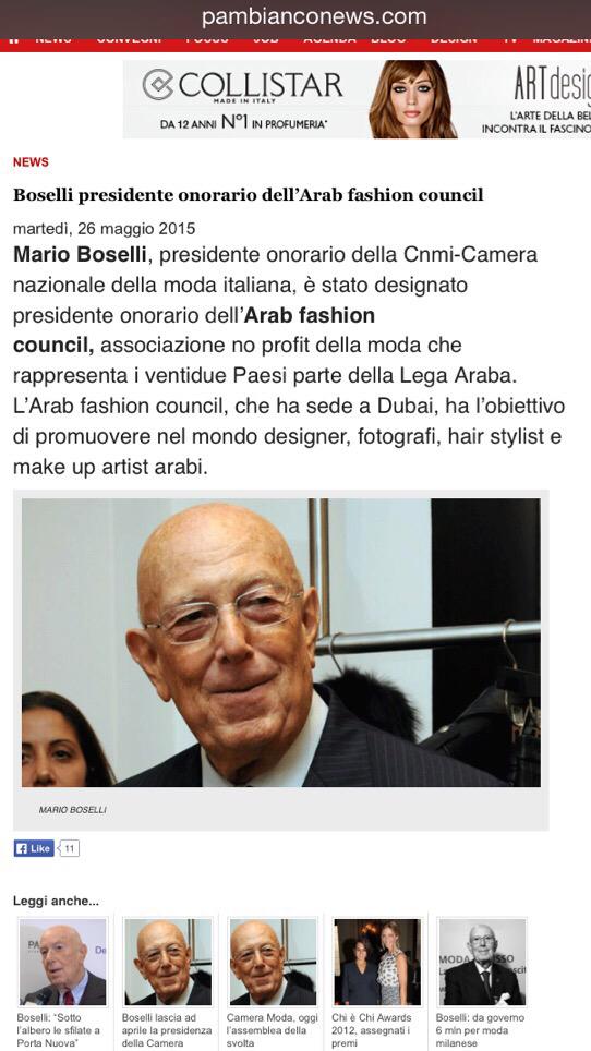afashioncouncil's tweet photo. On Pambianco Cav. Mario Boselli nominated the honorary president for the Arab Fashion Council http://t.co/9X4sgZssAF