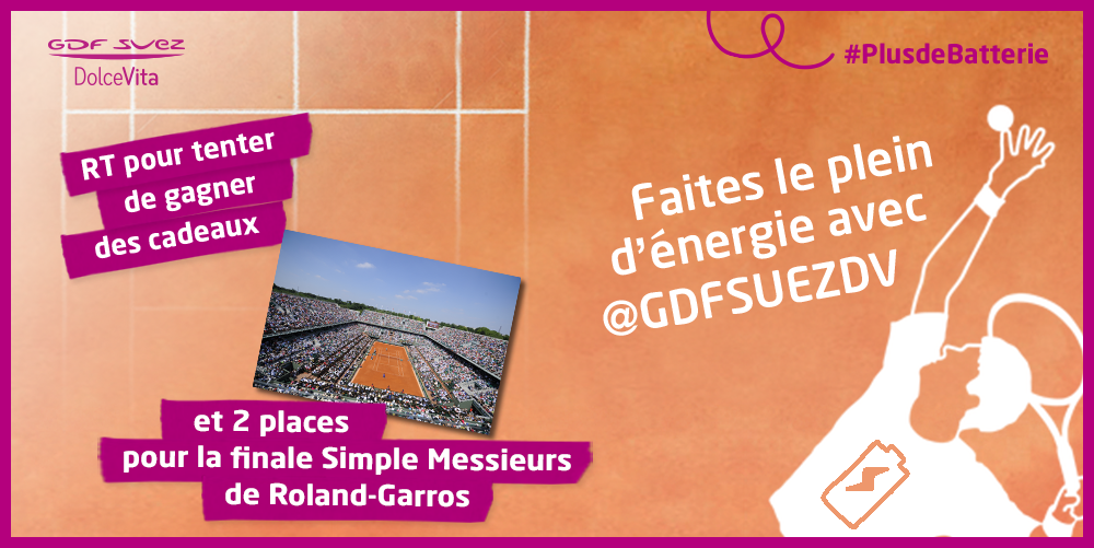 ENGIEpartFR's tweet photo. Pour #RG15, faites le plein d'énergie ! RT et gagnez peut-être 2 places pour la finale ! #PlusdeBatterie http://t.co/dZ39TquH3W
