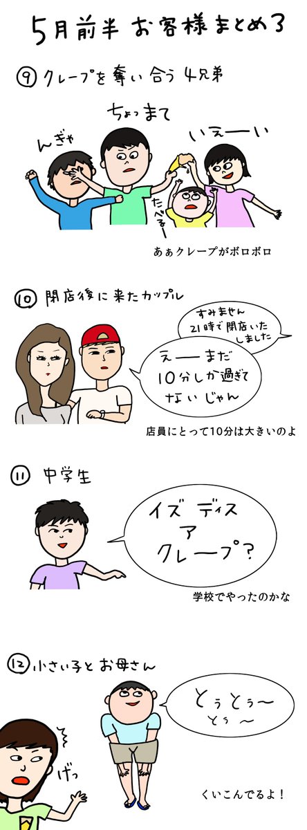 クレープ屋で働く私のどうでもいい話5月前半まとめ
GWは激務ウィークでした 