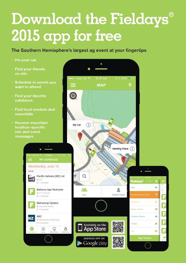 FieldaysNZIntl's tweet photo. The new #Fieldays2015 app is live! Download for free at Google Play or the App Store. http://t.co/PVsTwMQvEB http://t.co/QjLM70DFz3