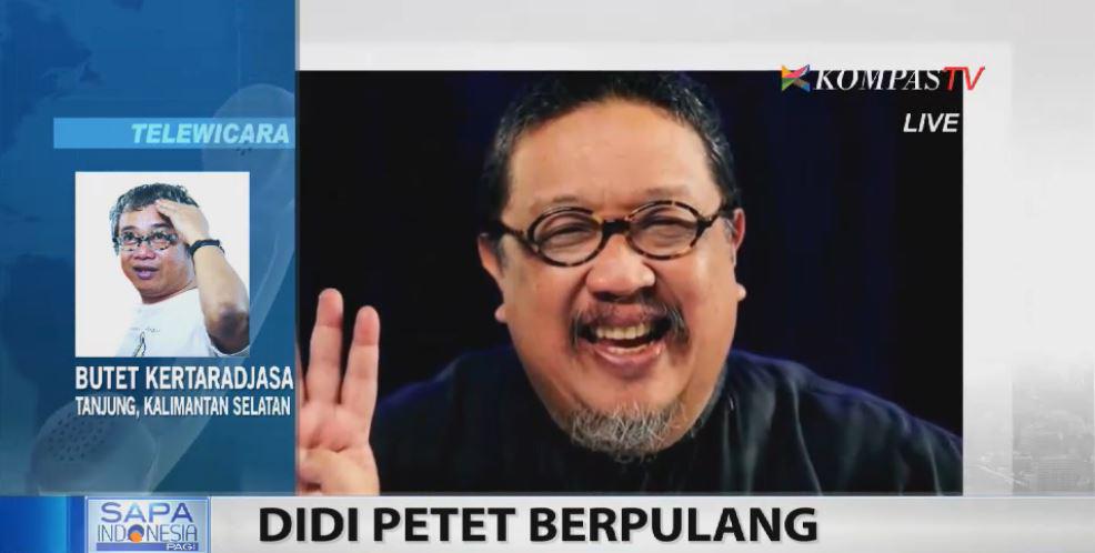 KompasTV's tweet photo. Simak konfirmasi dgn @masbutet di #SapaIndonesia tntg kabar meninggalnya @didipetet1 skrg https://t.co/cpj56yeEt8 http://t.co/mdlrpiJA2T