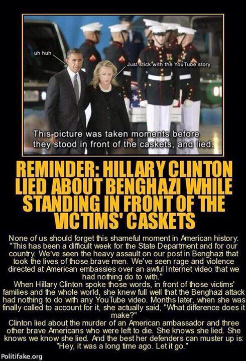 bcwilliams92's tweet photo. #WhyImNotVotingForHillary

Hillary Clinton lied about Benghazi while standing over 4 murdered Americans caskets http://t.co/aFWmskBmpm
