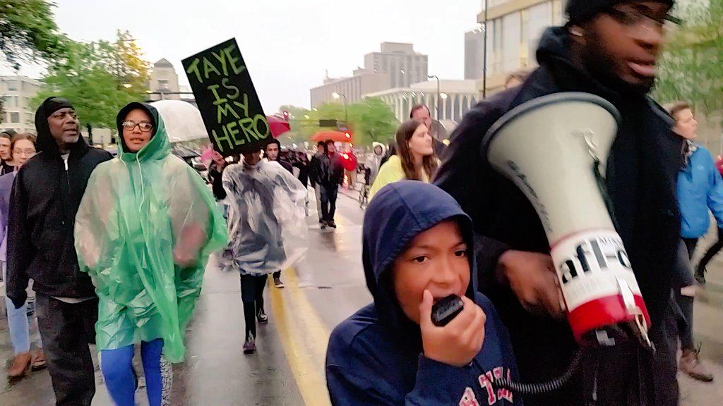 UR_Ninja's tweet photo. The #Justice4Taye march was led by Taye (10 y/o pepper spray victim) &amp; he closed w/ the Assata chant. #MPLS2Madison http://t.co/bv9jA7oGU7