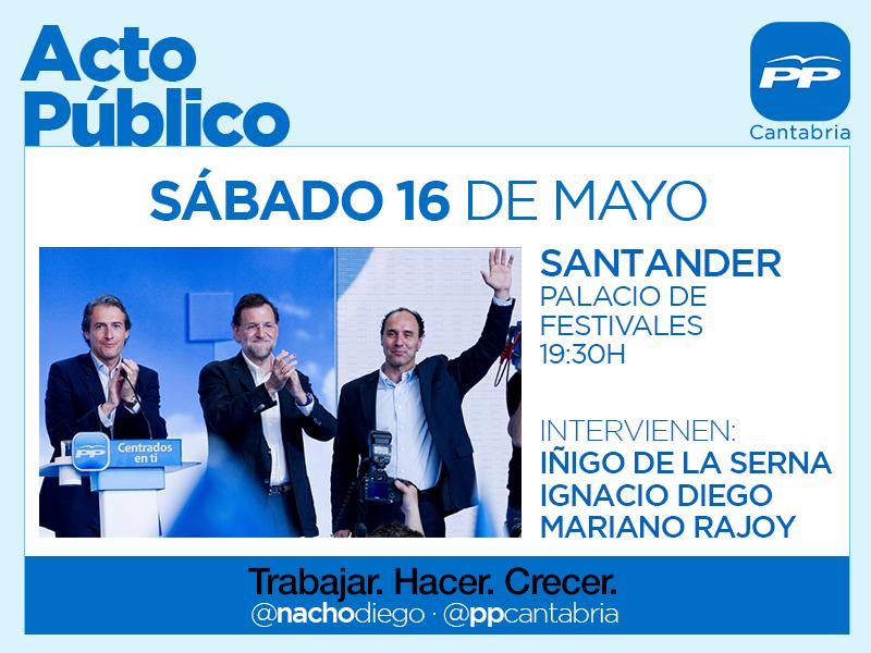 ppcantabria's tweet photo. Este sábado nos visita @marianorajoy Os esperamos en el Palacio de Festivales!!! #TrabajarHacerCrecer #VotaPP http://t.co/NWRkEjkNOO