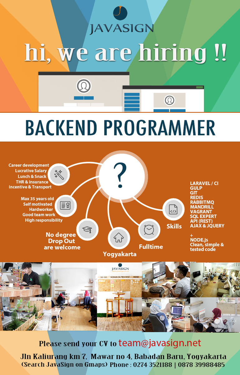 javasign's tweet photo. @JogjaLowKer #jogjalowker #lowkerjogja Backend Programmer~Fulltime~SMK-S1~Jl.Kaliurang Km7 Babadan Baru~087839988485 http://t.co/xaR28OPEg8