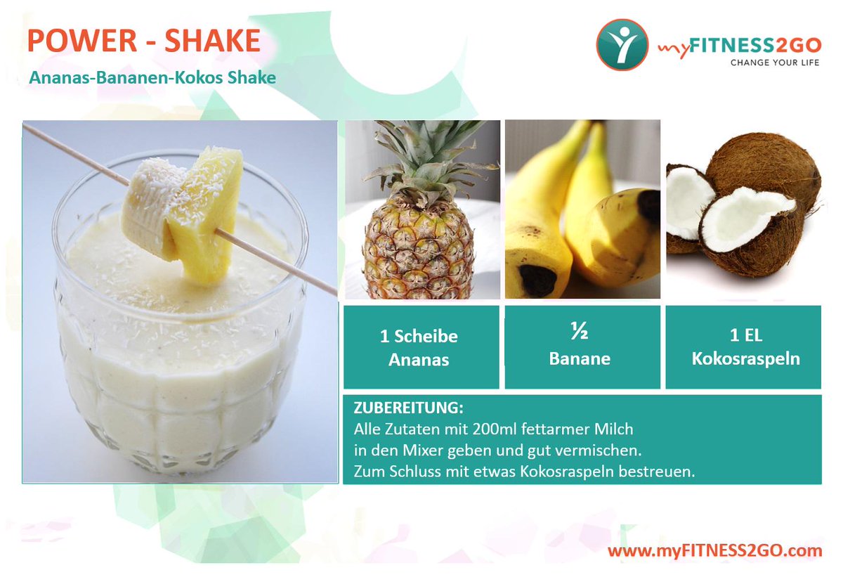 myFITNESS2GO's tweet photo. Rezept Idee: Ananas - Bananen - Kokos Shake http://t.co/tYg6kluqe2