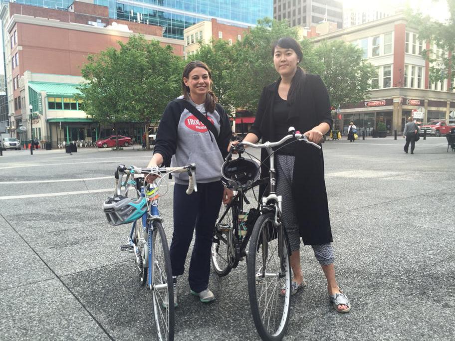 BikePGH's tweet image. Adrienne &amp;amp; Phyllis biked to Downtown from Bloomfield. #BTWD