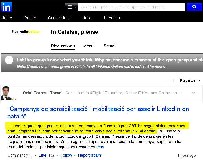 denterd's tweet photo. Bona notícia:La campanya d mobilització #LinkedInCatalan d @puntcat sembla q pot donar fruits https://t.co/CA55L46hxt http://t.co/NKmfGPtSBK