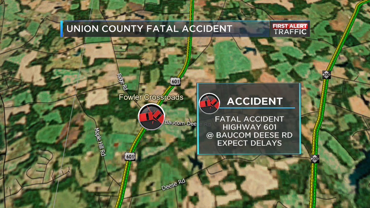 Fatal accident on Highway 601 in Union County north of Monroe. Expect
