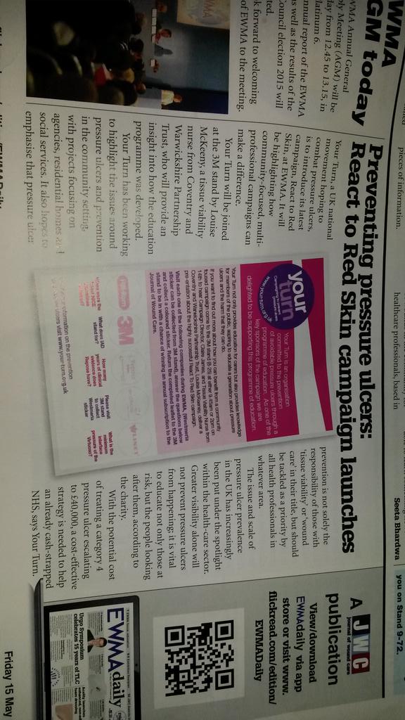 TVN_UHCW's tweet photo. @nhsuhcw @LouWound @CWPT_TVN #reacttoredskin famous as featured in @EWMADaily today #proud http://t.co/xgXKfoLm5d