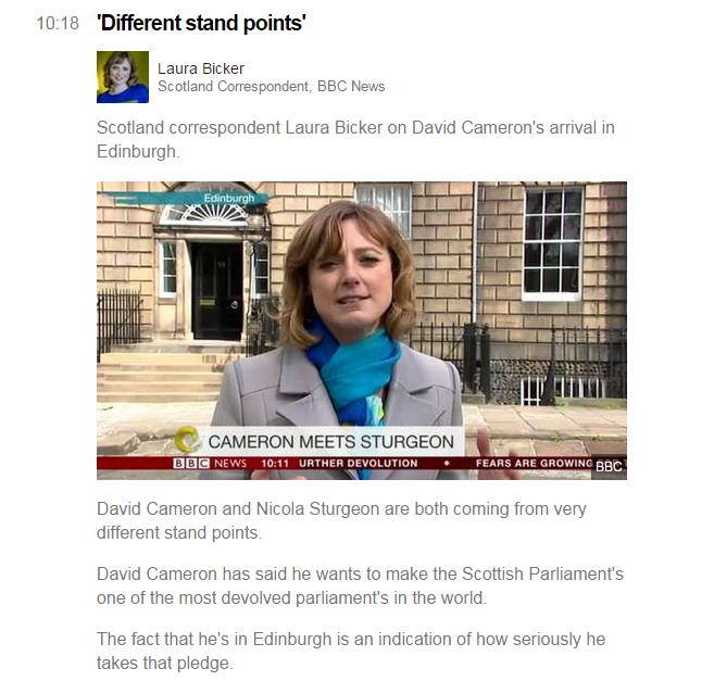 BBCScotlandNews's tweet photo. Cameron &amp; Sturgeon coming from 'very different stand points', @BBCLBicker reports from meeting http://t.co/KKk9p8AjjK http://t.co/II1oficWCz