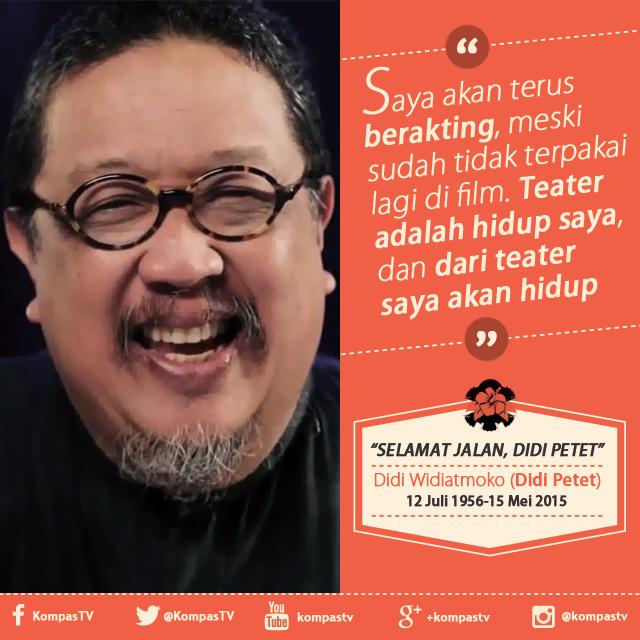 KompasTV's tweet photo. KompasTV turut berduka cita atas meninggalnya aktor @didipetet1. Semoga keluarga yg ditinggalkan diberikan ketabahan. http://t.co/PAOO5eNqca