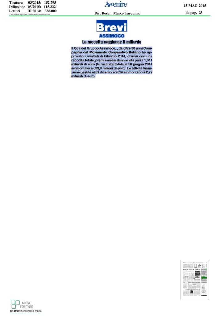 Confcooperativ1's tweet image. #Assimoco @assiconf raggiunge il miliardo di € di raccolta @ItaCooperativa @LombardiaConf