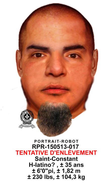Portrait-robot à faire circuler. Homme recherché pour tentative d'enlèvement d'une fillette de 2 ans à St-Constant.