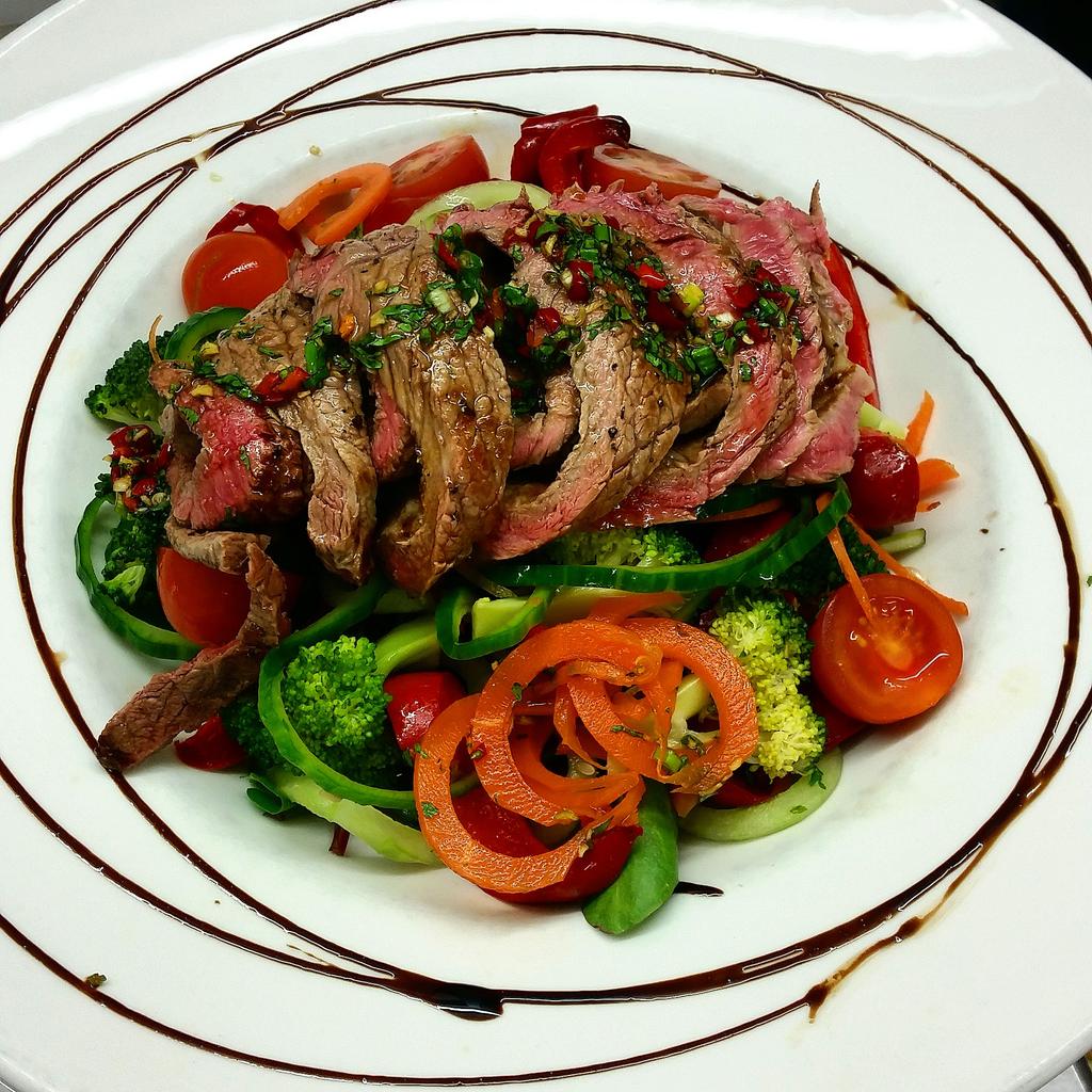 deliespresso's tweet photo. In the deli today: Rump steak on a cucumber and carrot noodle salad with a chilli, ginger and soy dressing http://t.co/fk9uNjRjid
