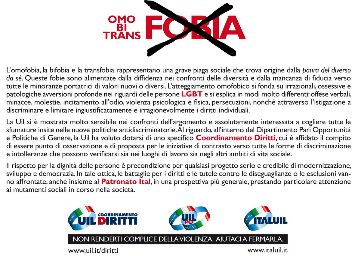 ITALUIL's tweet photo. 'NO INTOLLERANZA' Campagna Ital contro #omofobia #bifobia #transfobia per la Giornata del #17Maggio #omofobiastop http://t.co/xRlX3Xatra
