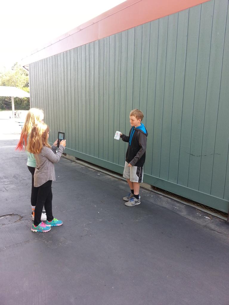 5th grade filming cereal commercials.  Thanks to my camera crew Kassidy &amp; Katie! @JenniferDeweerd @Mrs RocheJSE