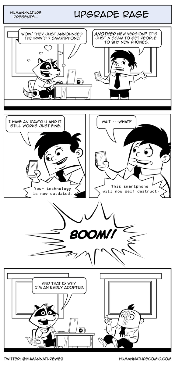 iOS meets BS in today's HUMAN/NATURE #webcomic. humannaturecomic.com/?p=1308