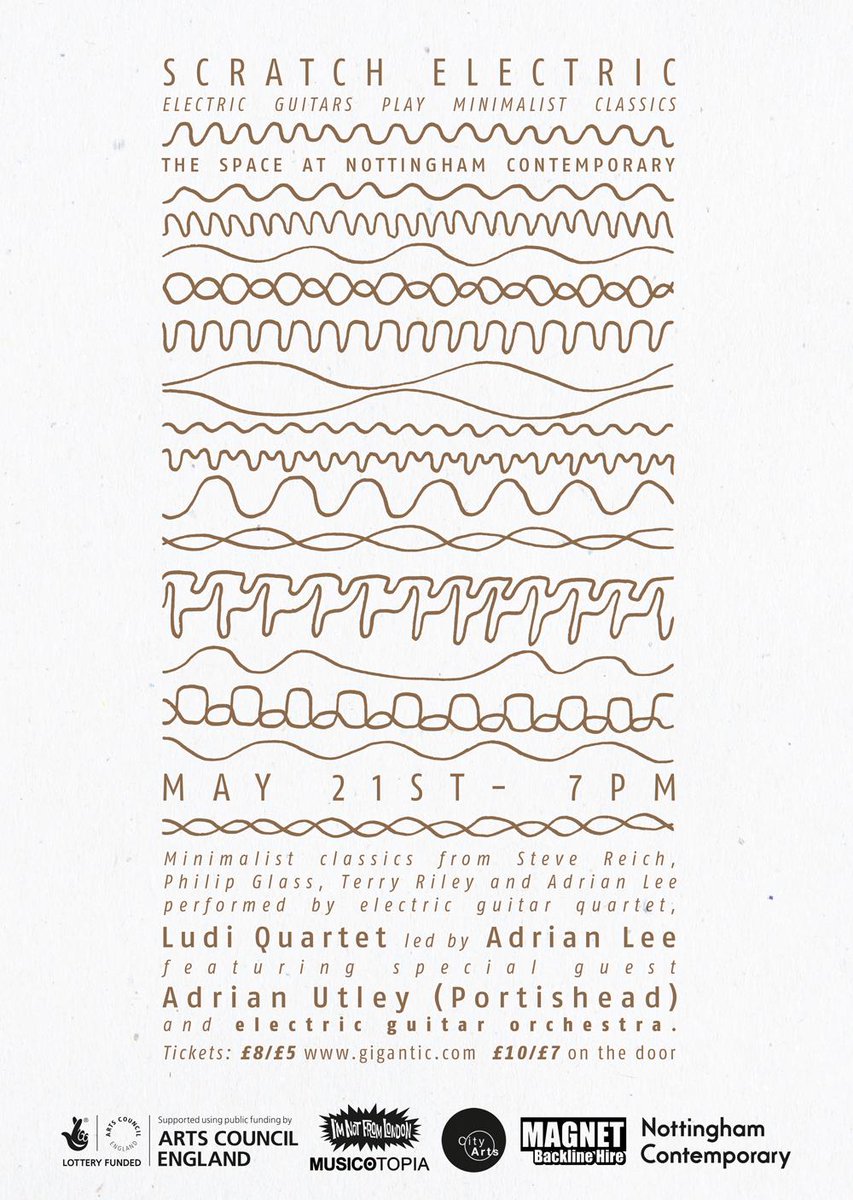 MusicotopiaUK's tweet photo. @Gigantic #ScratchElectric Adrian Lee @LudiQuartet + guest @AdrianUtley + Nott's best emerging electric guitarists http://t.co/jjYCf0CR15