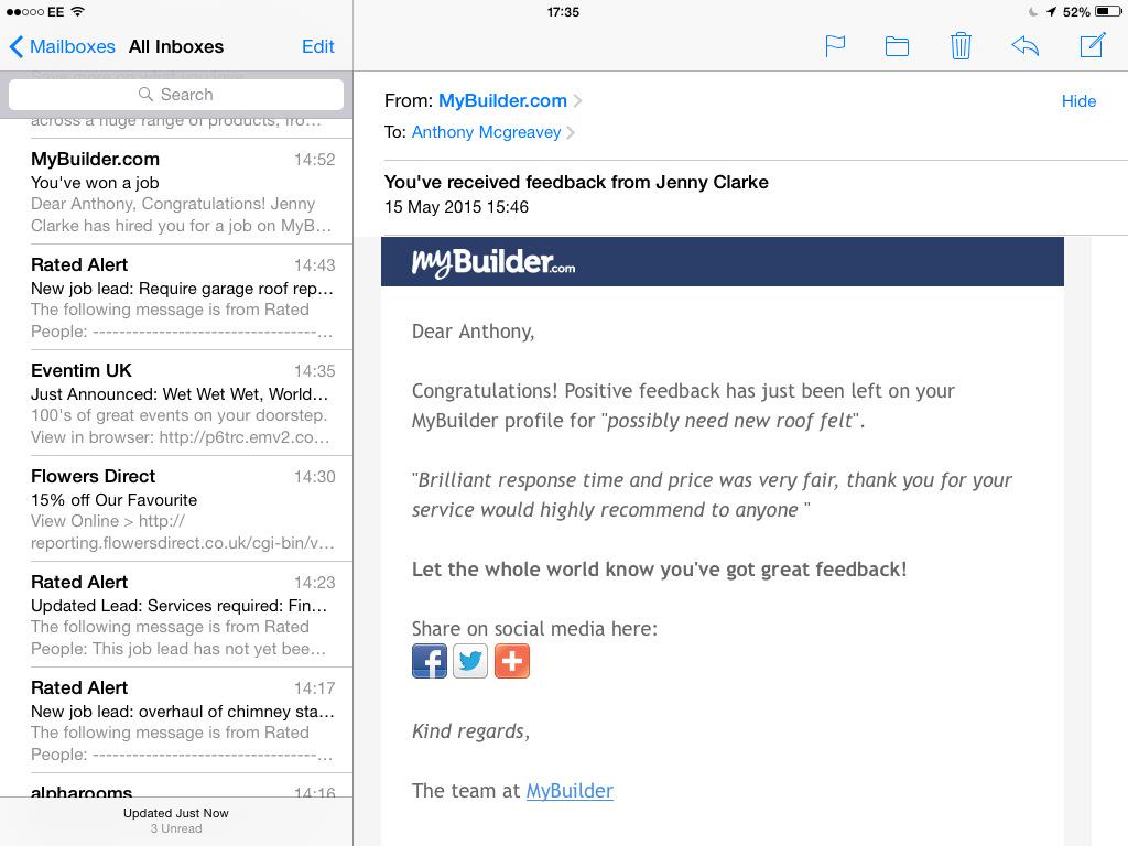thomasmayroof's tweet photo. Another great feedback @mybuilder http://t.co/gfKbQG9Gja
