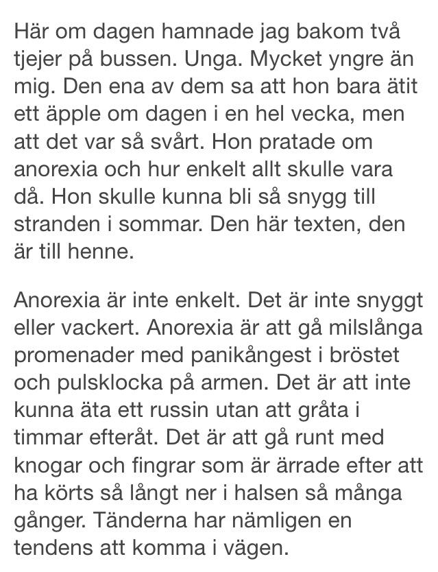 malinfrisells's tweet photo. Text jag för länge sedan skrev till tjej som önskade sig "en släng anorexia" för att kunna bli snygg till sommaren. http://t.co/yVFvuNWCzT