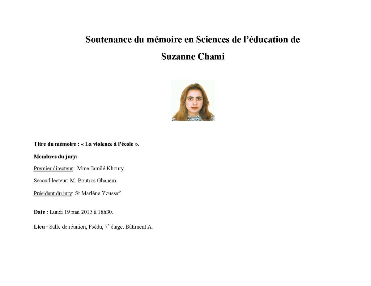 Soutenance du mémoire en sciences de l'éducation de Suzanne Chami