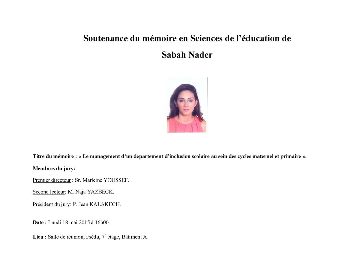 Soutenance du mémoire en sciences de l'éducation de Sabah Nader
