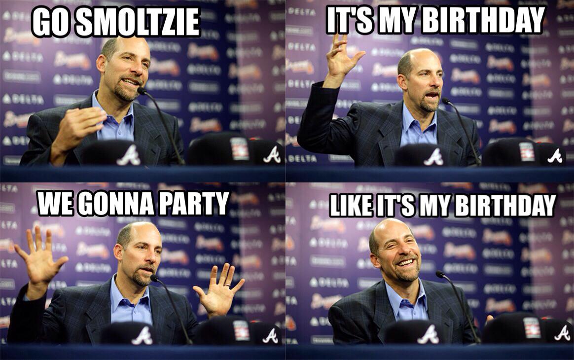 Braves's tweet image. Happy Birthday to legendary Braves pitcher and 2015 Hall of Fame inductee, John Smoltz!