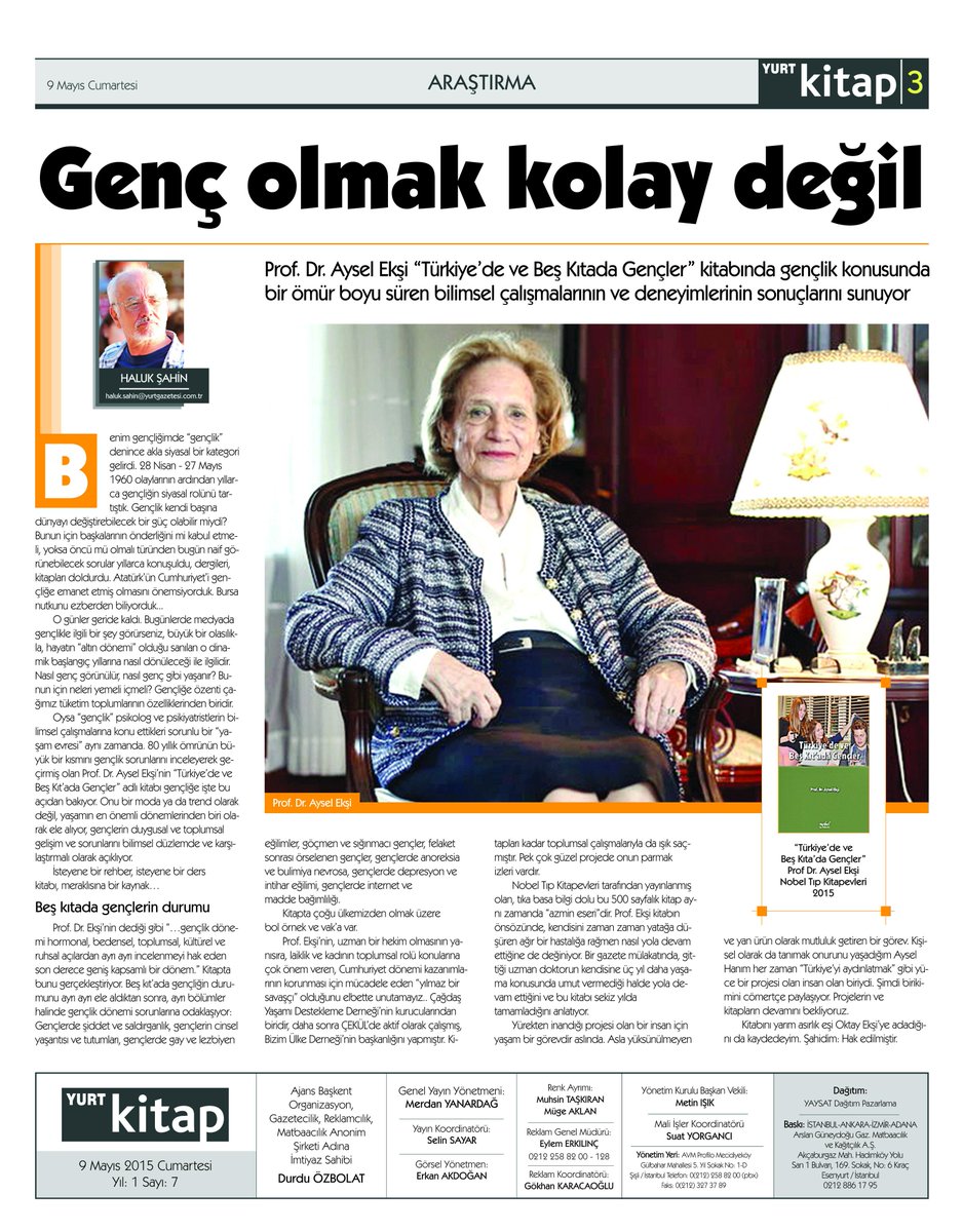 Prof. Dr Aysel Ekşi, "Beş Kıtada Gençler" kitabında araştırmalarını ve deneyimlerini anlatıyor. <a href="/poyrazalti/">haluksahin</a> yazdı...