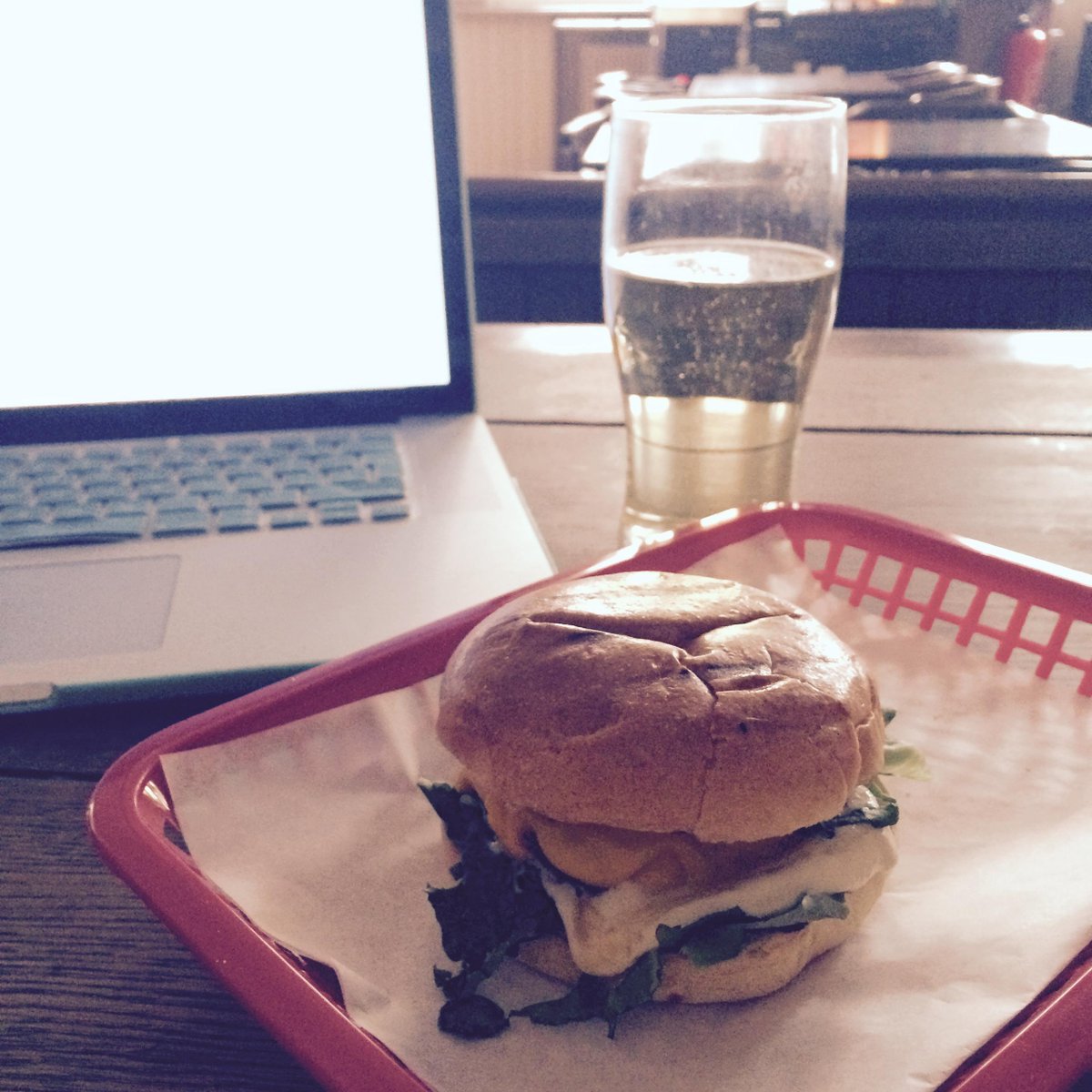 A Classic Slider (with blue cheese sauce) and cider combination to help with the workload!