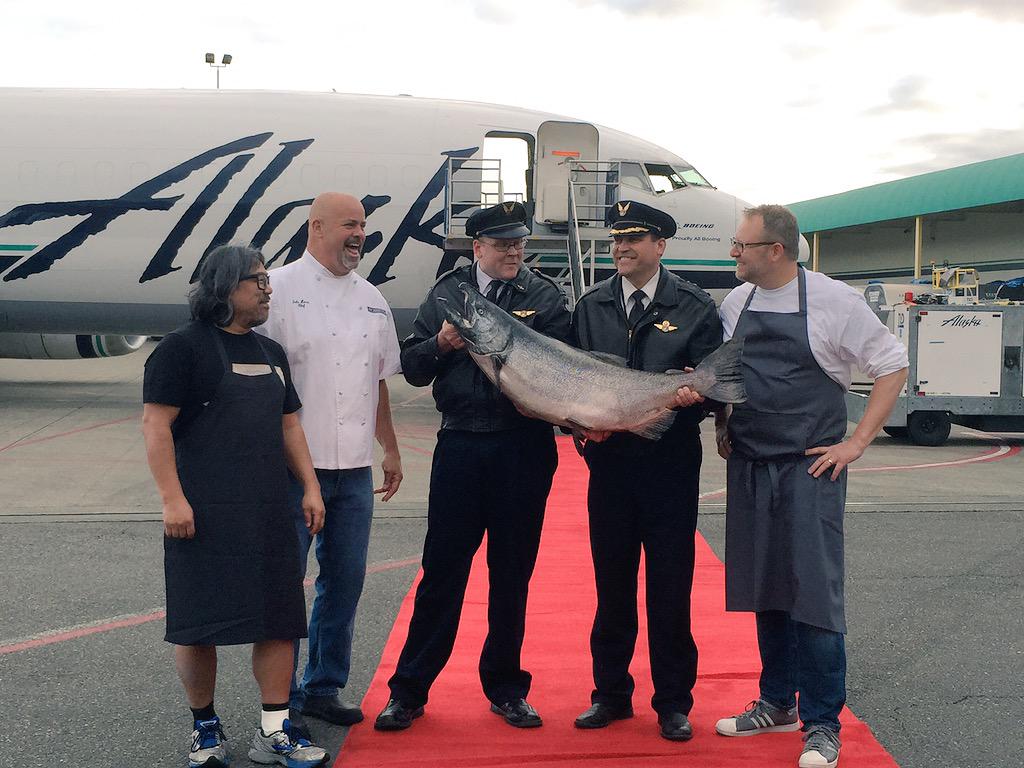 AlaskaAir's tweet photo. The first cargo shipment of #CopperRiverSalmon has arrived in #Seattle! http://t.co/fDlsJk4pAH